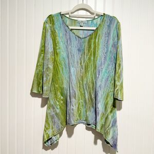 Windi River Watercolor Asymmetrical Top Art To Wear Lagenlook Size Medium